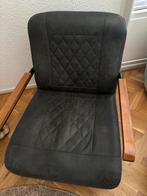 fauteuil stoel grijs 70 % leer. Unieke mooie fauteuil hout, Ophalen of Verzenden