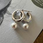 Zilveren 925 oorbellen 19mm met zoetwater parels 8mm, Ophalen of Verzenden, Nieuw, Zilver