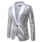 Heren zilver met wit glitter colbert / blazer paillet feest, Kleding | Heren, Kostuums en Colberts, Verzenden, Nieuw, Overige maten