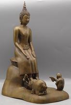 Grote Pra Welalai Boeddha met aap en olifant brons beeld, Gebruikt, N.v.t particulier, N.v.t particulier, Ophalen of Verzenden