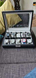 Horlogebox / Presentatiebox incl. 10 horloges, Zwart, Ophalen of Verzenden, Zo goed als nieuw, Met slot