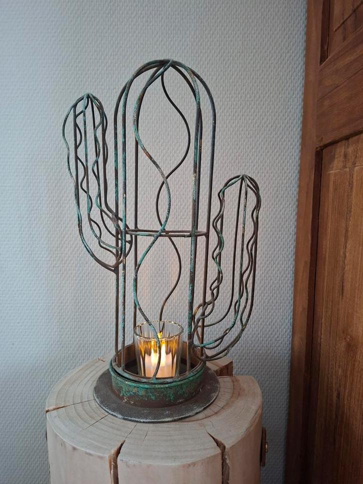 Metalen Cactus Kandelaar, Huis en Inrichting, Woonaccessoires | Kandelaars en Kaarsen, Zo goed als nieuw, Kandelaar, 25 tot 50 cm