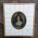 Om 1950 MINI MINIATUUR Schilderij Portret Dame Vrouw Meisje, Ophalen of Verzenden