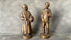 Massief bronzen beeldjes: contente mens en contente vrouw, Ophalen of Verzenden