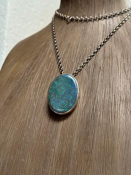 C.a. 50ct Andamooka Matrix Opaal hanger + zilveren ketting, Sieraden, Tassen en Uiterlijk, Kettingen, Zo goed als nieuw, Zilver