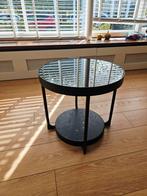 Zwarte bijzettafel (metaal en glas), Gebruikt, Rond, 55 tot 75 cm, Glas