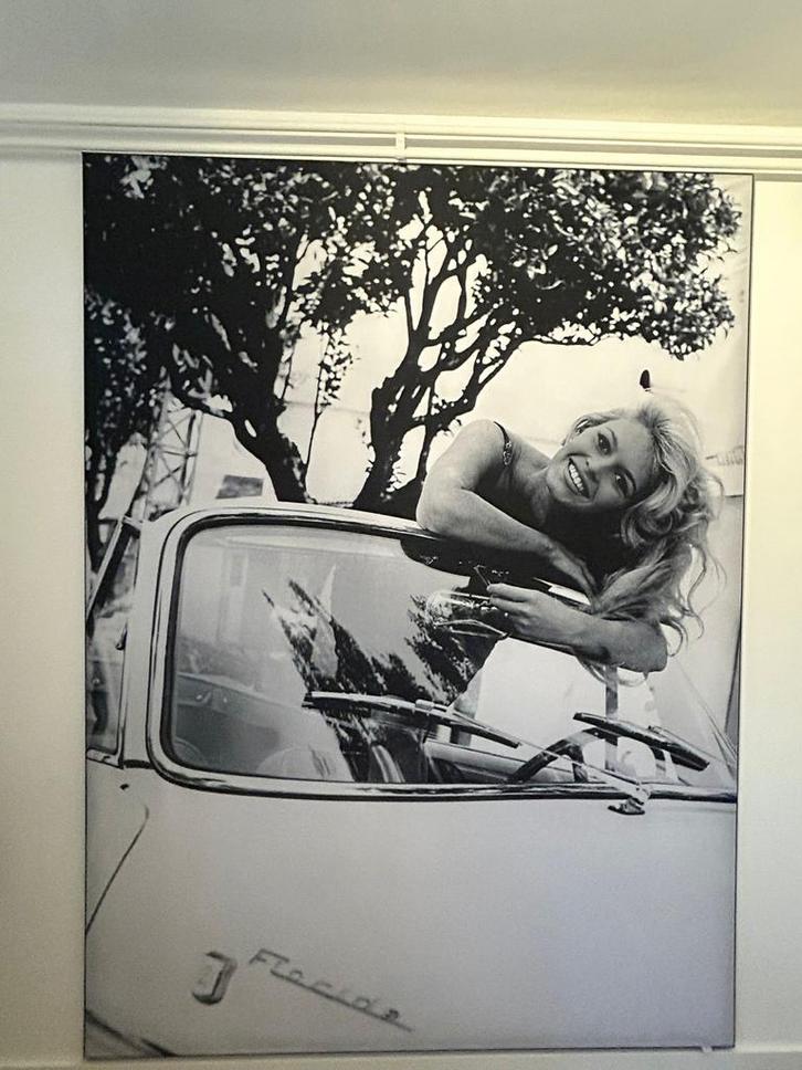 Groot fotodoek Brigitte Bardot in zwart frame, Huis en Inrichting, Woonaccessoires | Schilderijen, Tekeningen en Foto's, Zo goed als nieuw