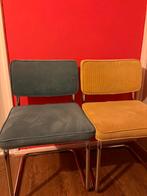 Blauwe en gele stoelen van ribfluweel, Huis en Inrichting, Stoelen, Ophalen, Gebruikt, Overige kleuren, Twee