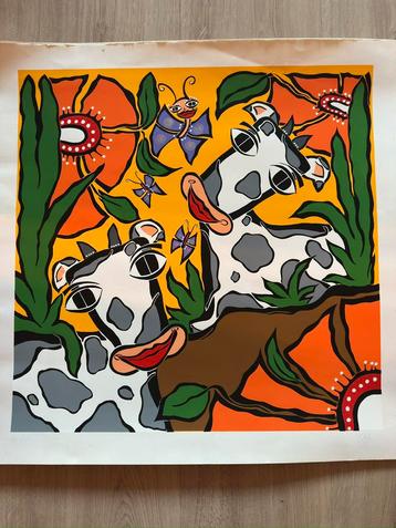 Swinging Cows- genummerd zeefdruk van Caja Wong Chung beschikbaar voor biedingen