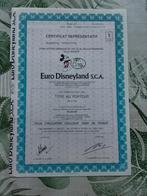 Euro Disneyland Certificaat van Aandeel, Ophalen of Verzenden, 1970 tot heden, Certificaat van aandeel
