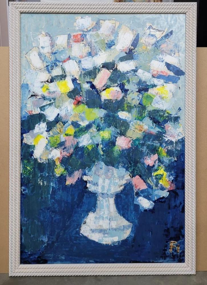 Pierre FIEVET, vaas met bloemen, Antiek en Kunst, Kunst | Schilderijen | Klassiek, Ophalen of Verzenden
