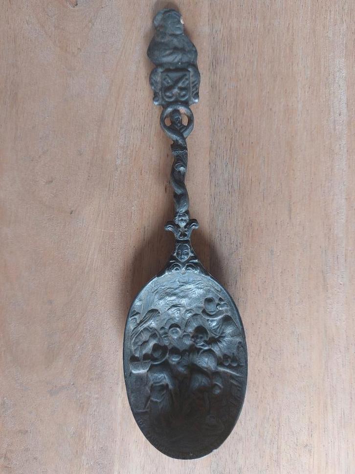 Antieke lepel met afbeelding, Antiek en Kunst, Antiek | Tin, Ophalen