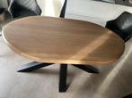 Ovale eiken tafel met stalen onderstel, Huis en Inrichting, Ophalen, Eikenhout, 50 tot 100 cm, Zo goed als nieuw