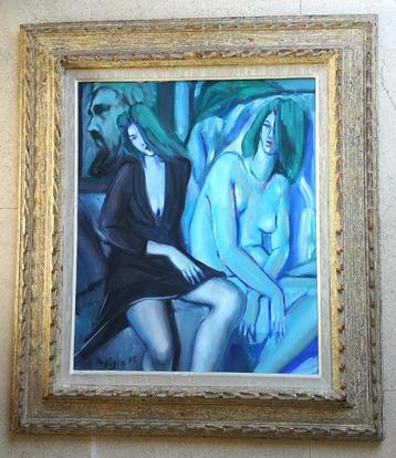 2 sensuele vrouwen gekleed en naakt - Pascal Papisca (1938-) beschikbaar voor biedingen