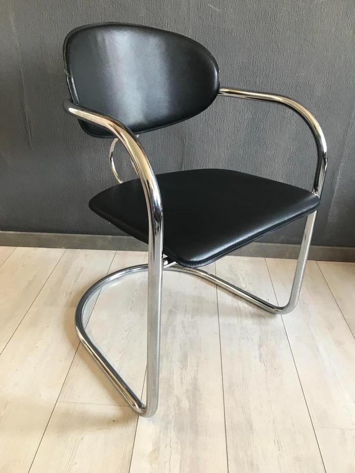Effezeta Stoel Chroom Frame Skai Italië, Huis en Inrichting, Stoelen, Zo goed als nieuw, Eén, Kunststof, Metaal, Zwart, Ophalen