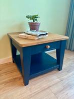 Houten salontafel - donkerblauw met teak blad, Huis en Inrichting, Tafels | Salontafels, Ophalen, 100 tot 150 cm, Teakhout, 50 tot 100 cm
