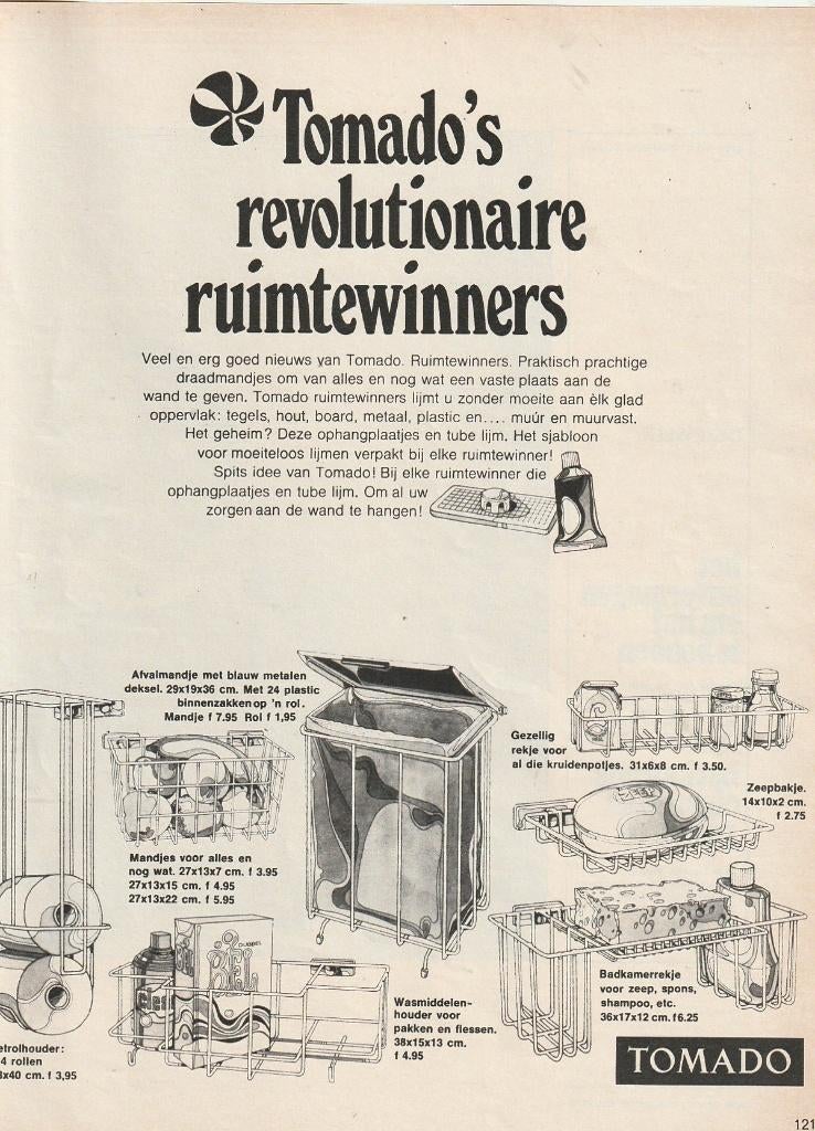 Retro reclame 1968 Tomado wc-rolhouder rekjes bakjes, Verzamelen, Verzenden, Overige typen