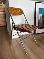 Klapstoel chroom met hout, Huis en Inrichting, Stoelen, Ophalen, Gebruikt, Bruin, Vintage