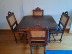 Antieke Uitschuifbare Eettafel met 4 Stoelen, Huis en Inrichting, 50 tot 100 cm, Vierkant, 50 tot 100 cm, Vier personen