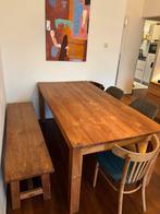 Mango houten eettafel met bankje van Troubadour, Ophalen, 100 tot 150 cm, Zo goed als nieuw, 150 tot 200 cm