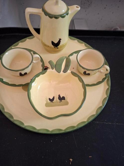 Zeller Theesetje met Kippen Motief, Antiek en Kunst, Antiek | Servies compleet, Ophalen of Verzenden