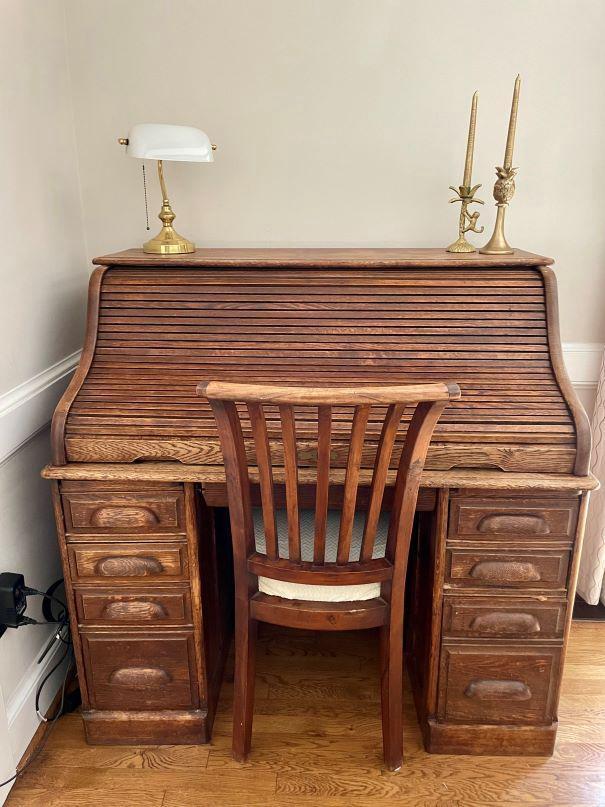 Antiek Rolluik Bureau met 8 lades, Huis en Inrichting, Kasten | Boekenkasten, Gebruikt, 100 tot 150 cm, 100 tot 150 cm, 50 tot 75 cm