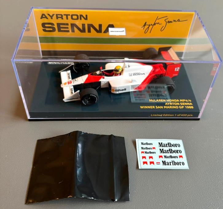 Ayrton Senna Honda MP4/4 winner San Marino GP 1988, sch 1:43, Verzamelen, Automerken, Motoren en Formule 1, Zo goed als nieuw