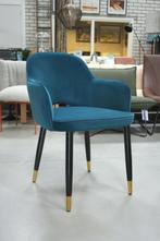 Luxe eetkamerstoelen velvet velours petrol blauw armleuning