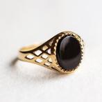 Vintage 9K goud Solitaire ring zegelring onyx - Maat 18,25, Sieraden, Tassen en Uiterlijk, Ringen, 18 tot 19, Ophalen of Verzenden