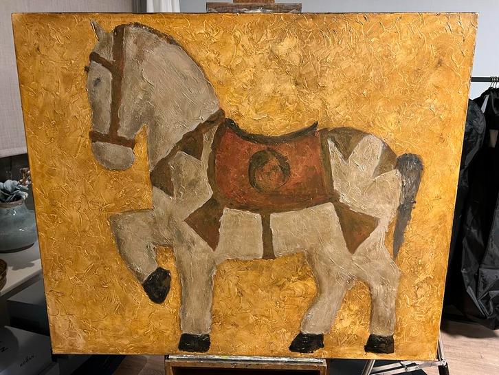 Olieverfschilderij Paard door Anke Hoytink. 120x100, Antiek en Kunst, Kunst | Schilderijen | Klassiek, Ophalen of Verzenden