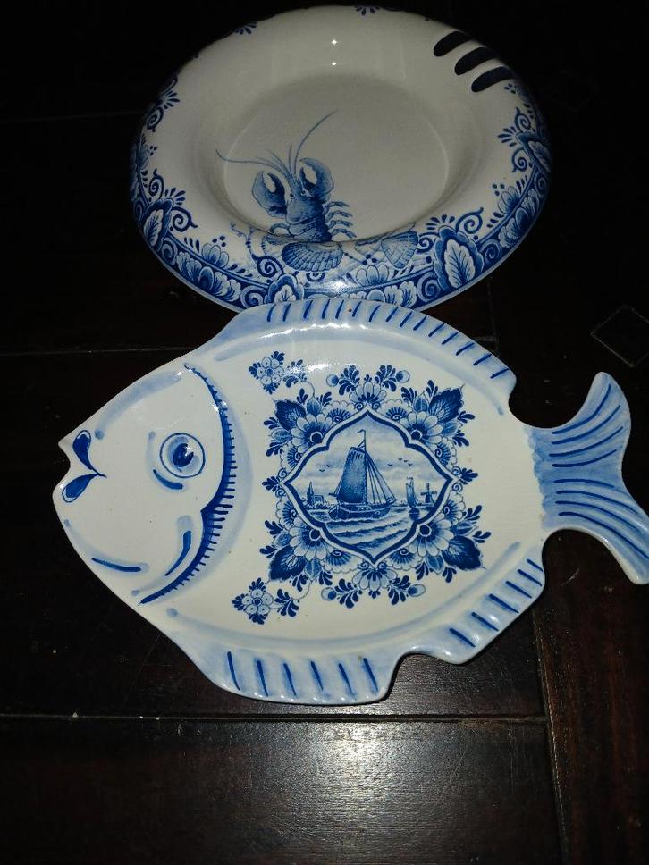 Delftsblauw bord en visschaal Haring & Zeevisgroothandel, Antiek en Kunst, Antiek | Wandborden en Tegels, Ophalen of Verzenden
