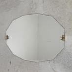 Art Deco spiegel met geslepen glas en messing details, jaren, Ophalen of Verzenden, Rechthoekig, Minder dan 100 cm
