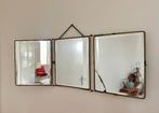 Vintage drieluik reisspiegel jaren 50/60 – metaal & skai, Antiek en Kunst, Antiek | Spiegels, Ophalen of Verzenden, Rechthoekig