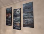 Set van 3 zee schilderijen van ieder 80x35cm (water/strand), Antiek en Kunst, Kunst | Schilderijen | Abstract, Ophalen of Verzenden