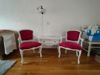 Twee brocante stoeltjes met side table., Antiek en Kunst, Antiek | Meubels | Stoelen en Banken, Ophalen of Verzenden