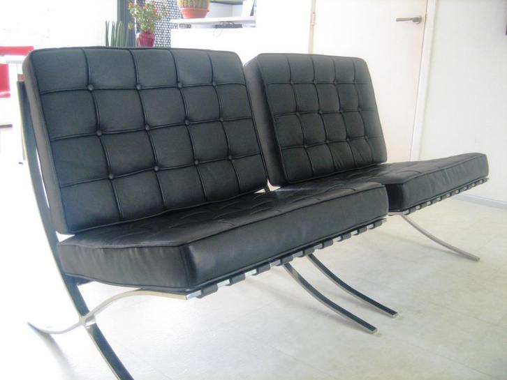 2x Mies van der Rohe Design  Barcelona stoel, Huis en Inrichting, Stoelen, Zo goed als nieuw, Twee, Leer, Metaal, Zwart, Ophalen