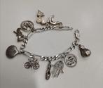 Vintage bedelarmband 925 sterling zilver met 10 bedels, Ophalen of Verzenden, Zo goed als nieuw, Met bedels of kralen, Zilver
