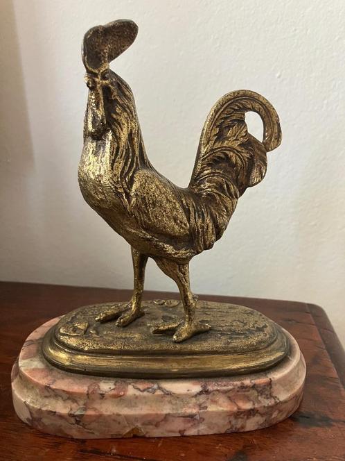 Oude bronzen haan op sokkel, Antiek en Kunst, Antiek | Koper en Brons, Ophalen of Verzenden