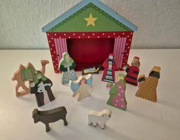 Houten kerststal – kleurrijk decoratief tafereel beschikbaar voor biedingen