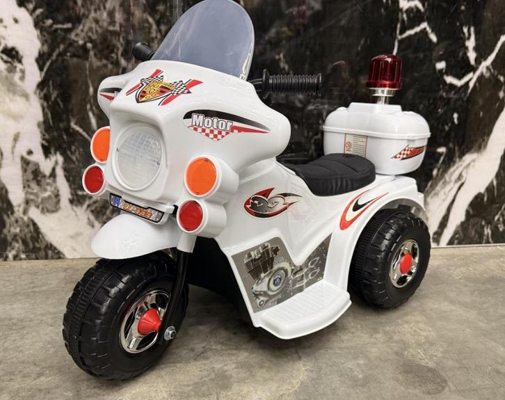 Politiemotor wit 6v Sirene - Verlichting - geluidjes - Leder, Kinderen en Baby's, Speelgoed | Buiten | Accuvoertuigen, Nieuw, Ophalen of Verzenden