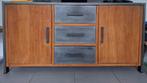 Industriëel Dressoir massief teakhout, Huis en Inrichting, Kasten | Buffetkasten, Glas, 100 tot 150 cm, 150 tot 200 cm, Ophalen of Verzenden