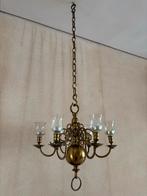 Antieke Messing Kroonluchter, Ophalen, Gebruikt, Glas, 75 cm of meer
