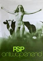 Gave verkiezingsposter van de PSP - Ontwapenend Naakt, Ophalen of Verzenden, Zo goed als nieuw, Rechthoekig Staand