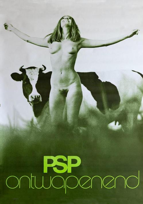 Gave verkiezingsposter van de PSP - Ontwapenend Naakt, Verzamelen, Posters, Zo goed als nieuw, Rechthoekig Staand, Ophalen of Verzenden
