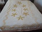 Originele Vintage Chenille bed sprei wit groen oranje, Ophalen of Verzenden, Huis en Inrichting
