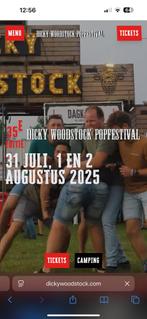 Dicky woodstock kaarten te koop 1x donderdag 1x vrijdag, Tickets en Kaartjes, Eén persoon