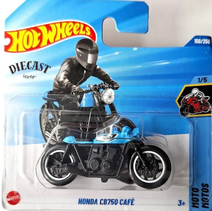 Hot Wheels Honda CB750 Cafe racer, blauw/zwart, Hobby en Vrije tijd, Modelauto's | Overige schalen, Nieuw, Motor, Ophalen