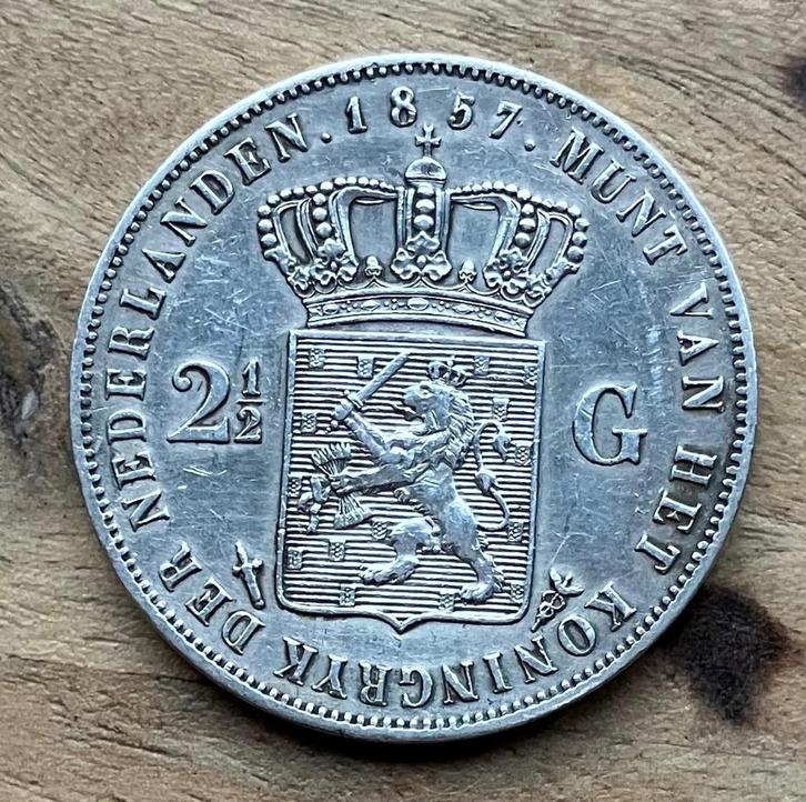 nette 2,5 gulden 1857 Willem III, Postzegels en Munten, Munten | Nederland, Losse munt, 2½ gulden, Koning Willem III, Zilver, Ophalen