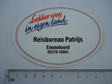 sticker oud Emmeloord PATRIJS reisbureau reizen retro beschikbaar voor biedingen