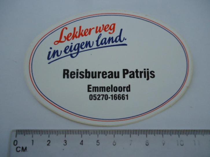 sticker oud Emmeloord PATRIJS reisbureau reizen retro, Verzamelen, Stickers, Zo goed als nieuw, Bedrijf of Vereniging, Verzenden